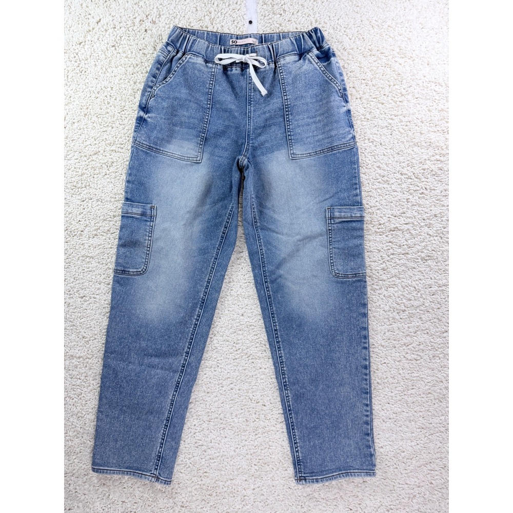 SO Denim Joggers Women Small Blue Excellent High Rise Cargo Utility Pants